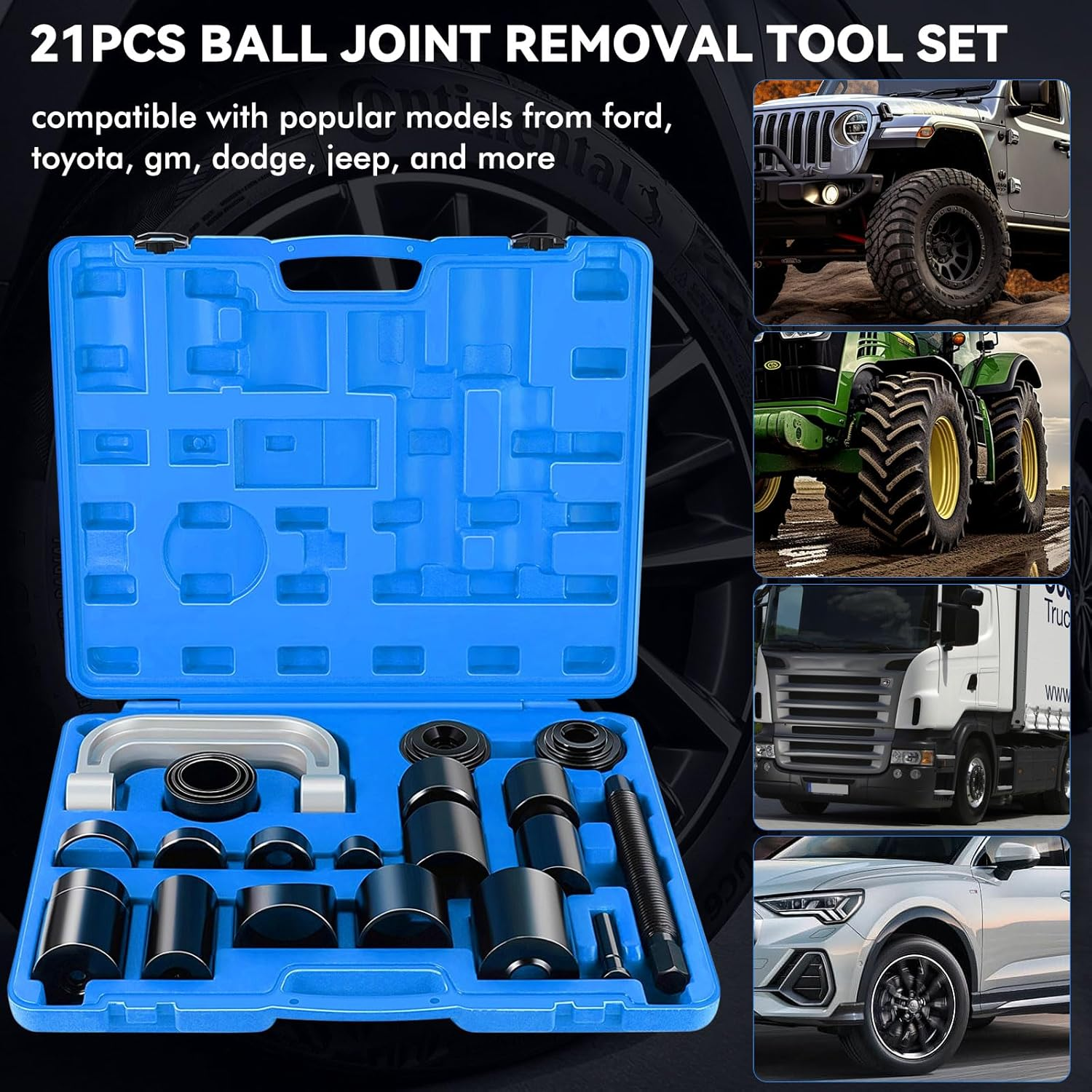 21PCS Master Ball Joint Press Kit, Ball Joints Upper and Lower Kit Ball Joint Removal Tool, U Joint & Brake Anchor Pin Press Kit, C Frame Bushing Press Set for Most 2WD and 4WD Cars and Light Trucks image number 4