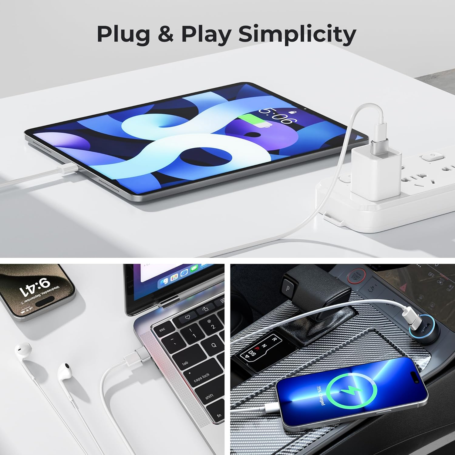 Basesailor USB to USB C Adapter 3Pack,Type C Female a Male Charger Converter for Iphone 16,Apple Watch Ultra Iwatch 8 7,Samsung Galaxy Note S23 S24,Beats Flex,Macbook Pro,Imac,Pc,Laptop,Computer image number 4