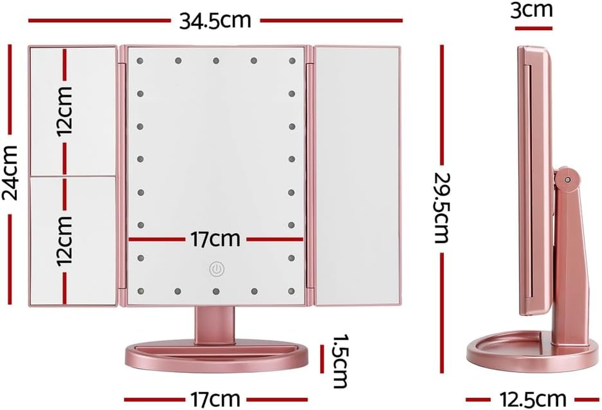 Embellir Tri-Fold Makeup Mirror 1X2X3X Magnifying Led Light Travel Portable Pink image number 1