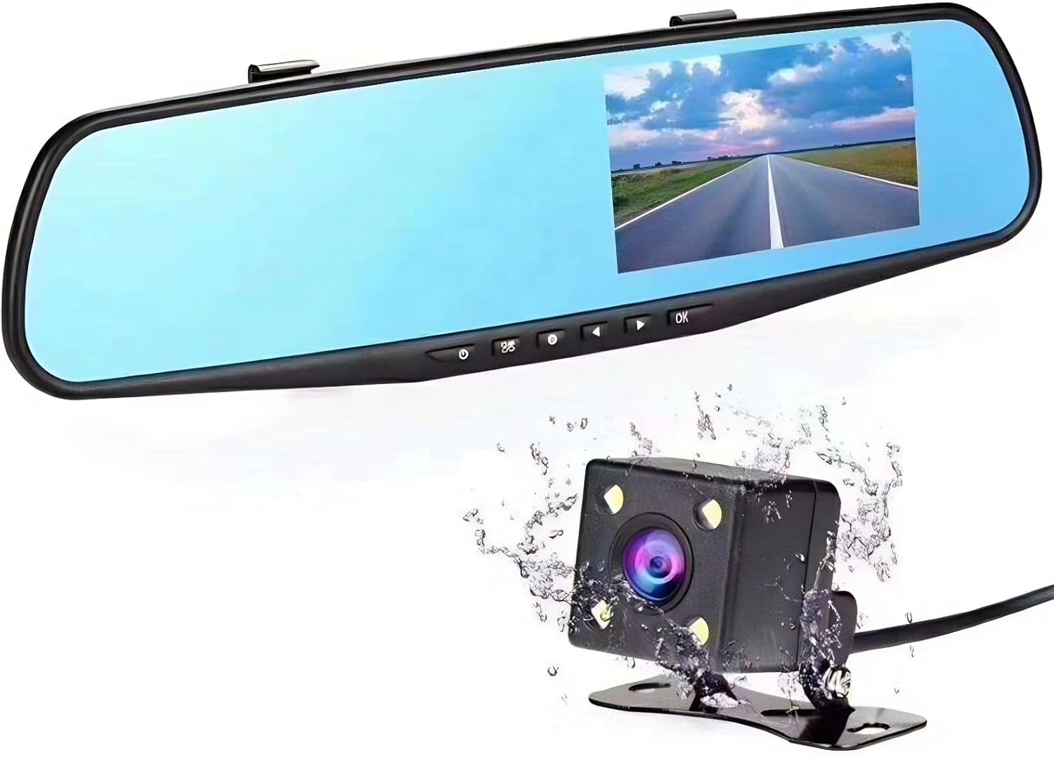 Smart Rearview Mirror Dash Cam Backup Camera Mirror Dash Cam Front and Rear Camera High Definition Video Audio Recorder Front and Rear Dual Cameras Rear View Mirror Camera for Car Truck SUV Nan