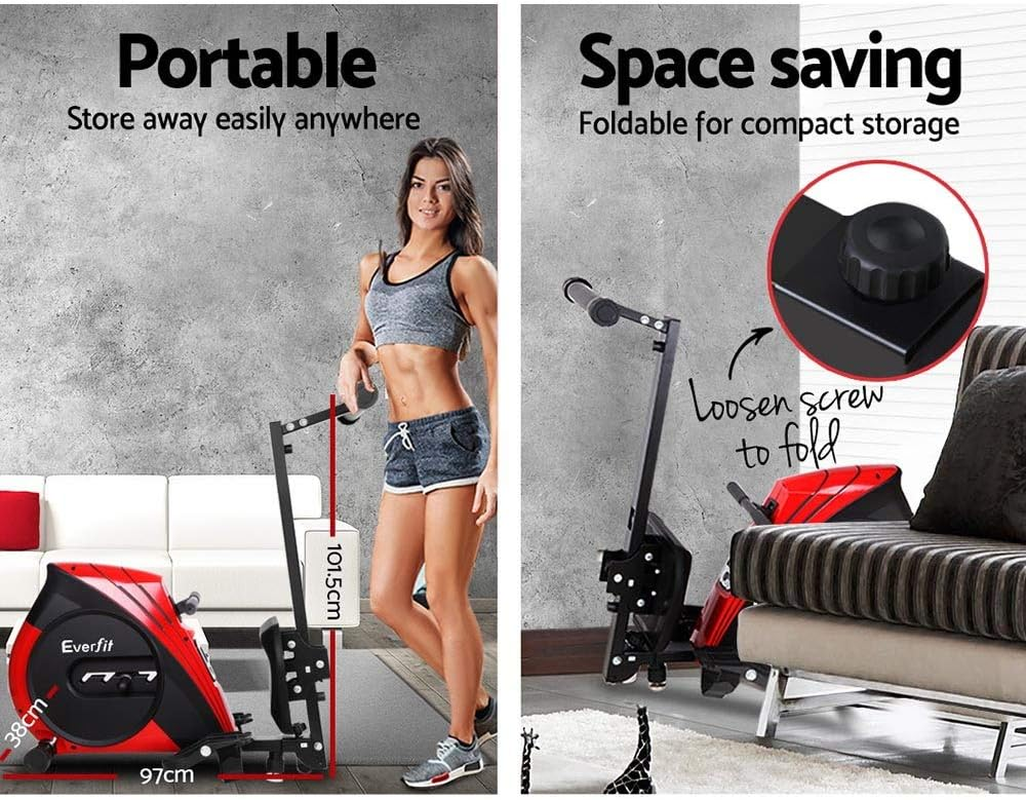 Everfit Rowing Machine Adjustable Elastic Rope System Rower 4-Level Resistance 150Kg Capacity LCD Monitor Moveable & Foldable Home Gym Workout Indoor Rowing Exericise 90Cm-Long Row image number 4