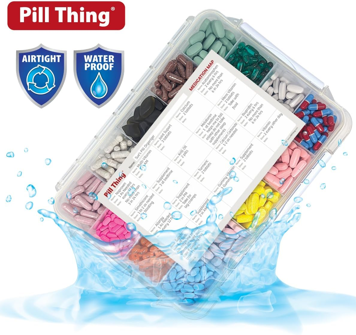 20 Compartment Large Pill Case with Airtight Seal - Silicone Gasket Waterproof Med Box with Medication Map (20 Compartment, 1 Pack) image number 2