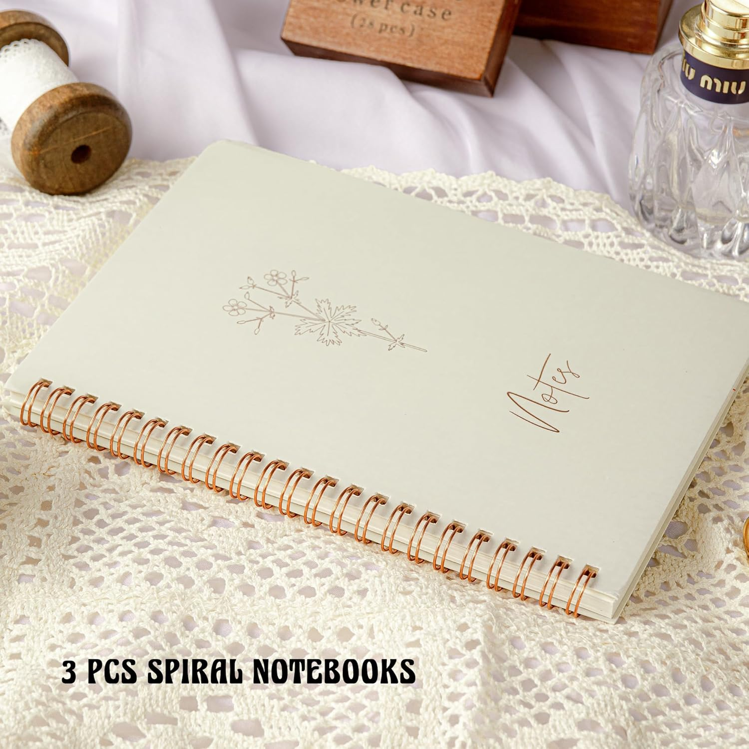 MGGAO Pack of 3 Spiral Notebooks for Women - Aesthetic Journal/Notebook with Large Pockets & 7 Mm 60 Sheets Lined Pages - for School and Office Supplies image number 3