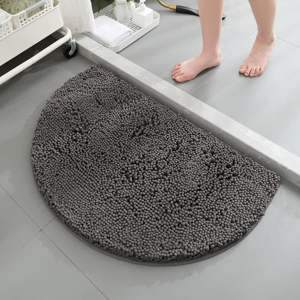 Half round Microfiber Chenille Non-Slip Bathroom Bath Rug Super Absorbent Quick Drying Shower Mat Soft Shaggy Bathtub Rugs Machine Washable Semi Circle Floor Decor Mat (Dark Gray, 50-80Cm) image number 2