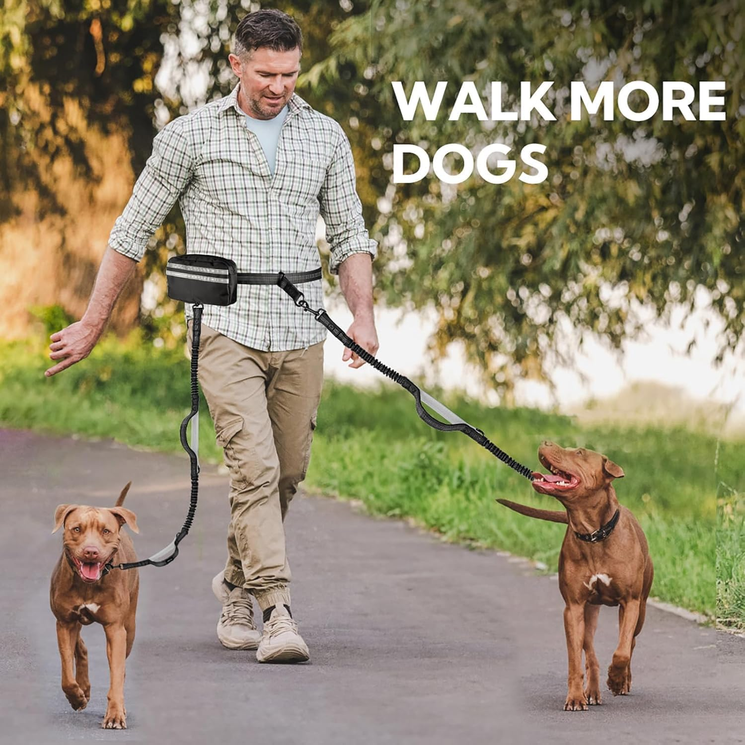 Vsgaalge Hands Free Dog Leash with Pouch, Retractable Bungee Waist Leash with Dual Padded Handles for Medium & Large Dog Training Walking Running Hiking Jogging (Double Leash) image number 6
