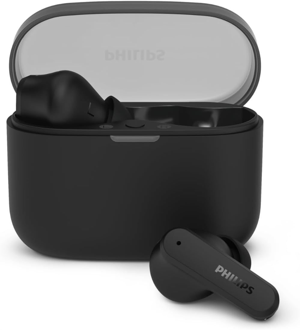 Philips T2000 True Wireless Earbuds, Bluetooth 5.4 Headphones with 4-Mic Clear Calls, Dynamic Bass Boost, 32H Playtime, USB-C Fast Charge, Water Resistant, Multipoint Connection, Touch Control &ndash; Black image number 3