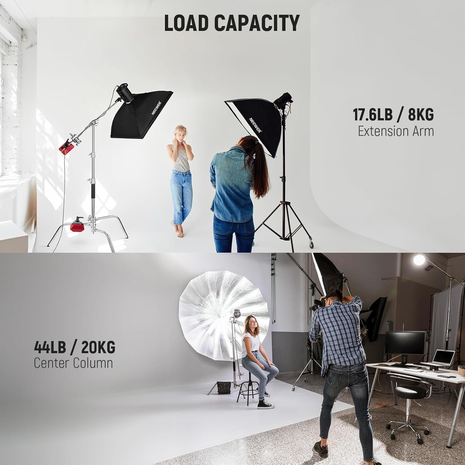 NEEWER Pro 100% Stainless Steel Heavy Duty C Stand with Boom Arm, Max Height 68"/172Cm Photography Light Stand with 2.7Ft/83Cm Holding Arm, 2 Grip Head for Studio Monolight, Softbox, Reflector, SC172 image number 6