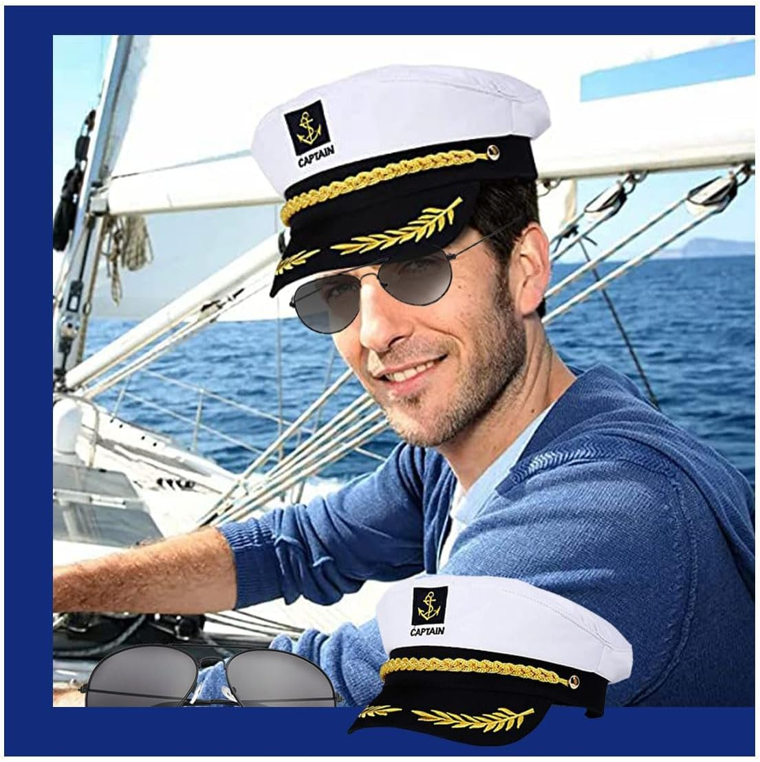 Yacht Captain Hat,Costume Accessory for Navy Masquerade Party,Marine Admiral Adjustable Hat image number 3