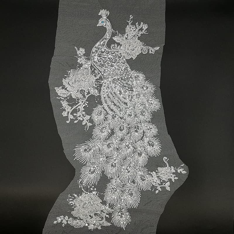 1Pce Bright Color Embroidered Peacock Sewing Patches(23.5" X 13.4") (Gold Color) - Gold image number 6