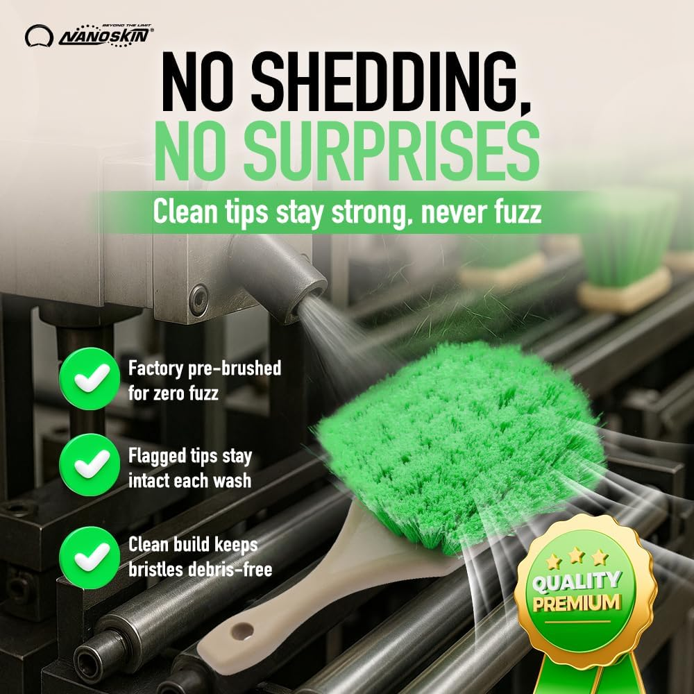 Nanoskin Pro-Grade 8.5" Car Detailing Brush - Durable Green Polystyrene Flagged Bristles, Acid Resistant, Gentle Surface Cleaning, Auto Wash, Tire & Wheel Scrub, Professional Automotive Detailer Tool image number 1