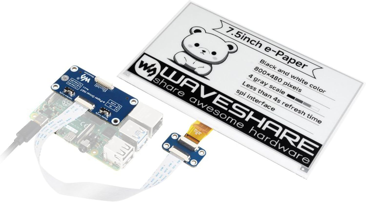 7.5Inch E-Ink Display HAT Compatible with Rpi 5/4B/3B+/Zero/Zero W/Zero 2W/Pico/Pico W/Pico 2/Pico 2W/Jetson Nano, 7.5" E-Paper HAT 800&times;480 Resolution SPI Interface, Black White Two-Color image number 6