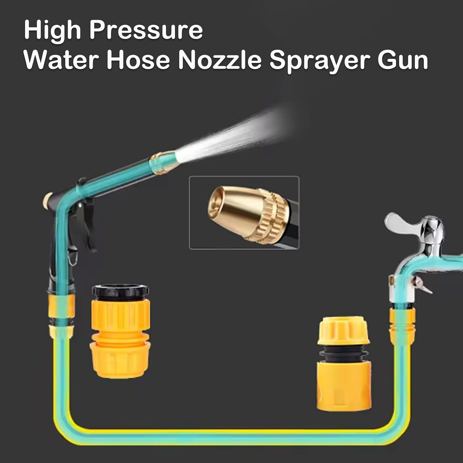 YUENTOEN High Pressure Garden Hose Nozzle, Heavy Duty Garden Watering Nozzle Set, Water Hose Nozzle Sprayer with 3 Garden Hose Threads for Washing Cars, Lawn & Garden, Watering Plants image number 1