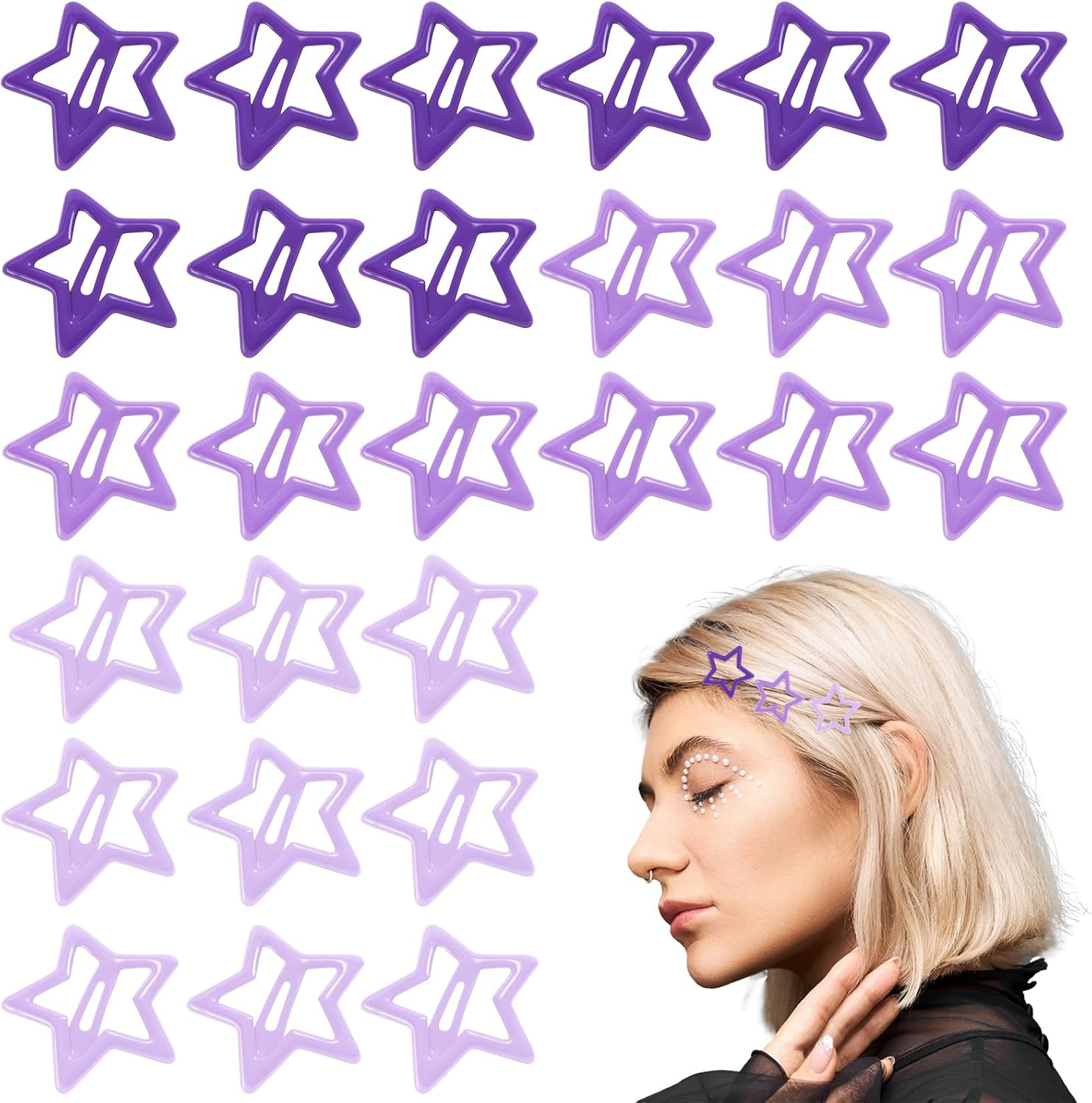 Lnngub 30 Pcs Purple Star Hair Clips,Small Star Clips Purple Snap Barrettes with Non-Slip Stars Clip Y2K Stars Barrettes for Girls and Women image number 1