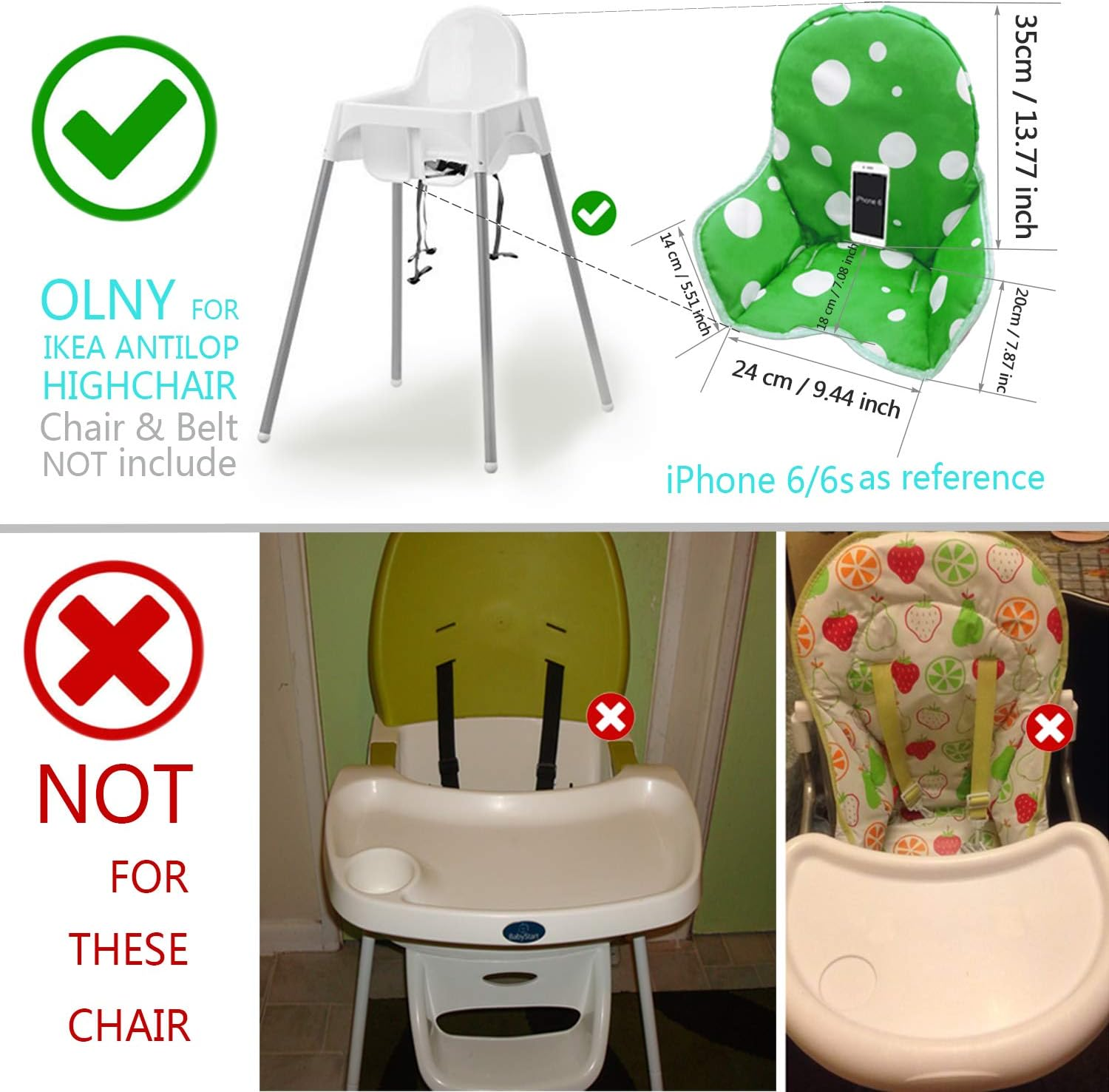 Zama Seat Covers & Cushion Compatible for IKEA Antilop Highchair Washable Foldable Baby Highchair Cover Childs Chair Cushion (Dark Green) - Blue image number 6