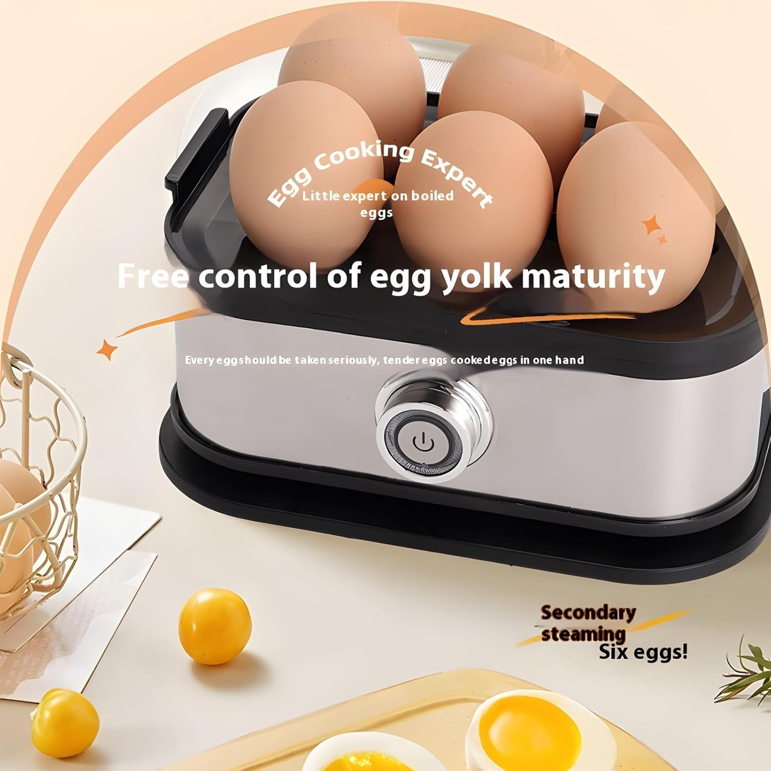Egg Cooker Electric, 6 Eggs Capacity with Auto Shut-Off, Stainless Steel Egg Boiler, Small Kitchen Appliances Food Steamer with Water Measuring Cup, BPA Free, Easy to Clean image number 4