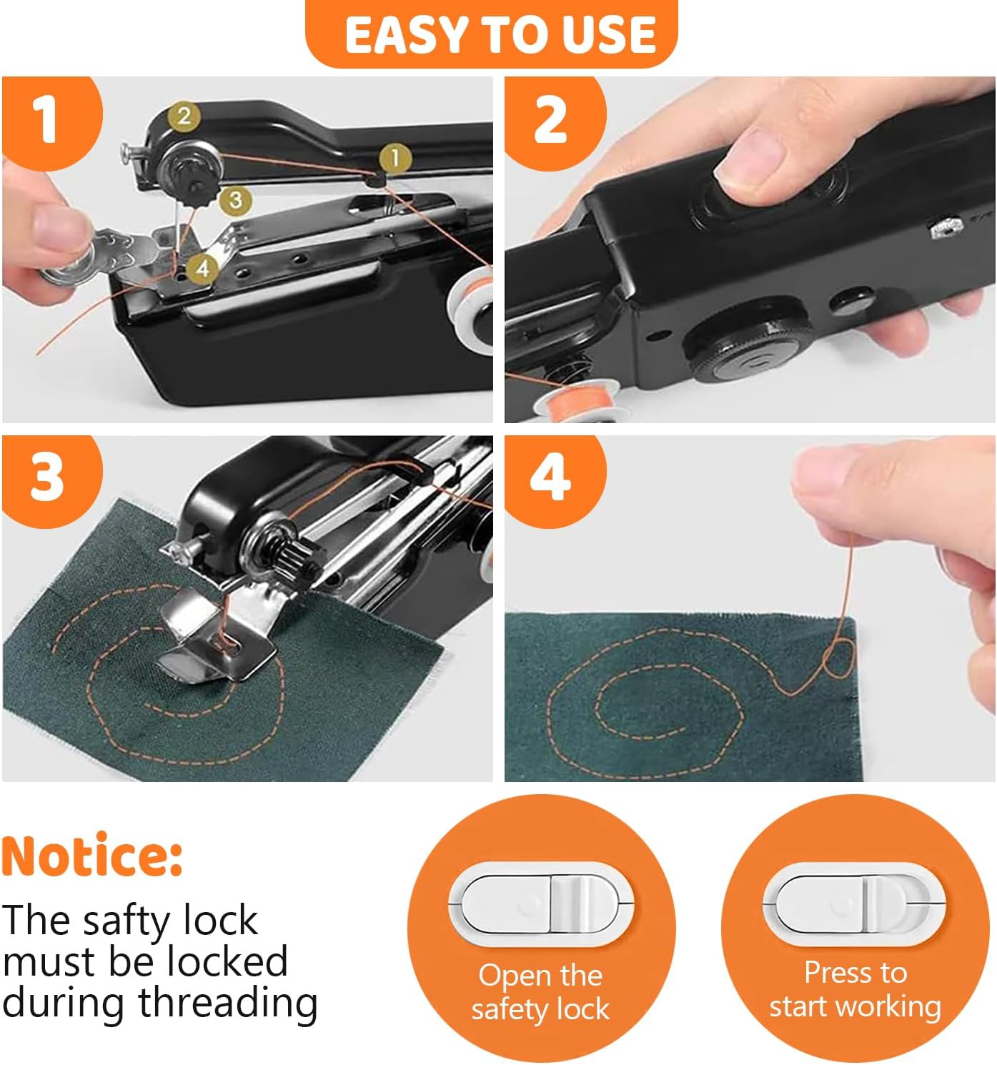 Handheld Sewing Machine for Beginners, Portable Mini Sewing Machine with Two Powered Supply Modes,Simple Operation, Quick Stitching for Home & Travel & DIY - Black image number 6