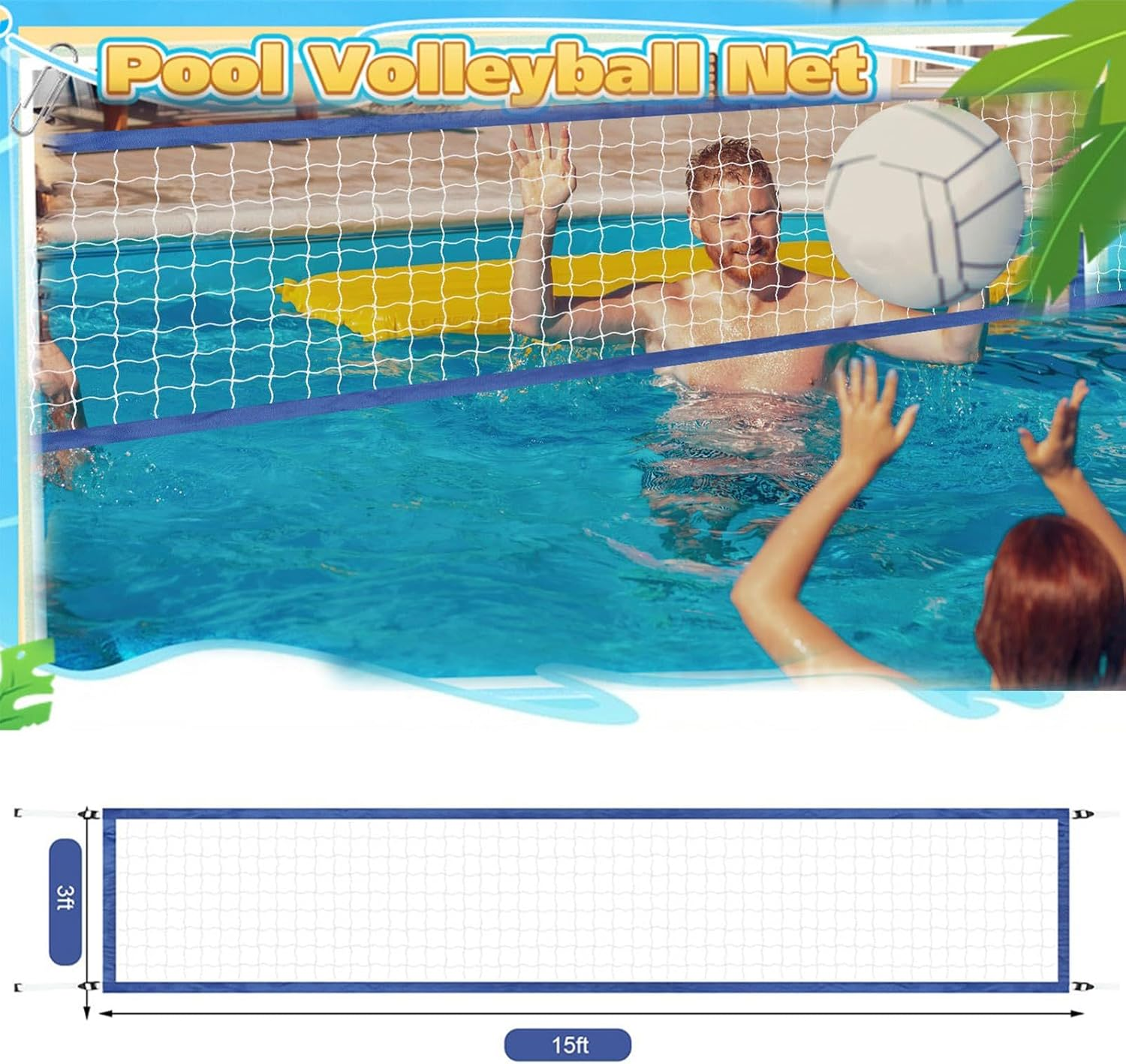 Water Volleyball Net,Portable 15 X 3FT Volleyball Net | Heavy Duty Swimming Pool Supplies Replacement Sports Accessories for Water Game image number 6