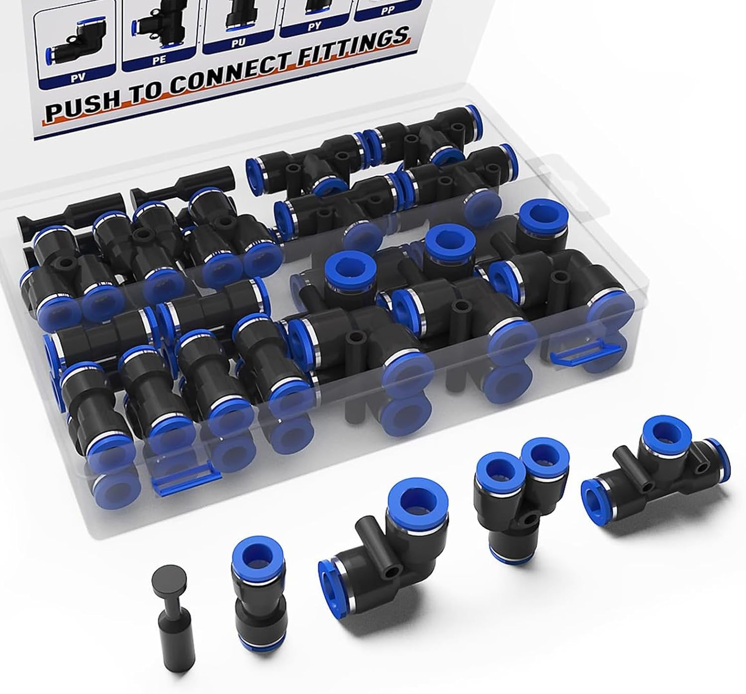 Air Fittings, 40 Pcs Air Hose Fittings, 8 Mm Air Hose Quick Connect, 10 Spliters+10 Elbows+10 Tee+10 Straight, Air Line Kit to Connect Fittings image number 5