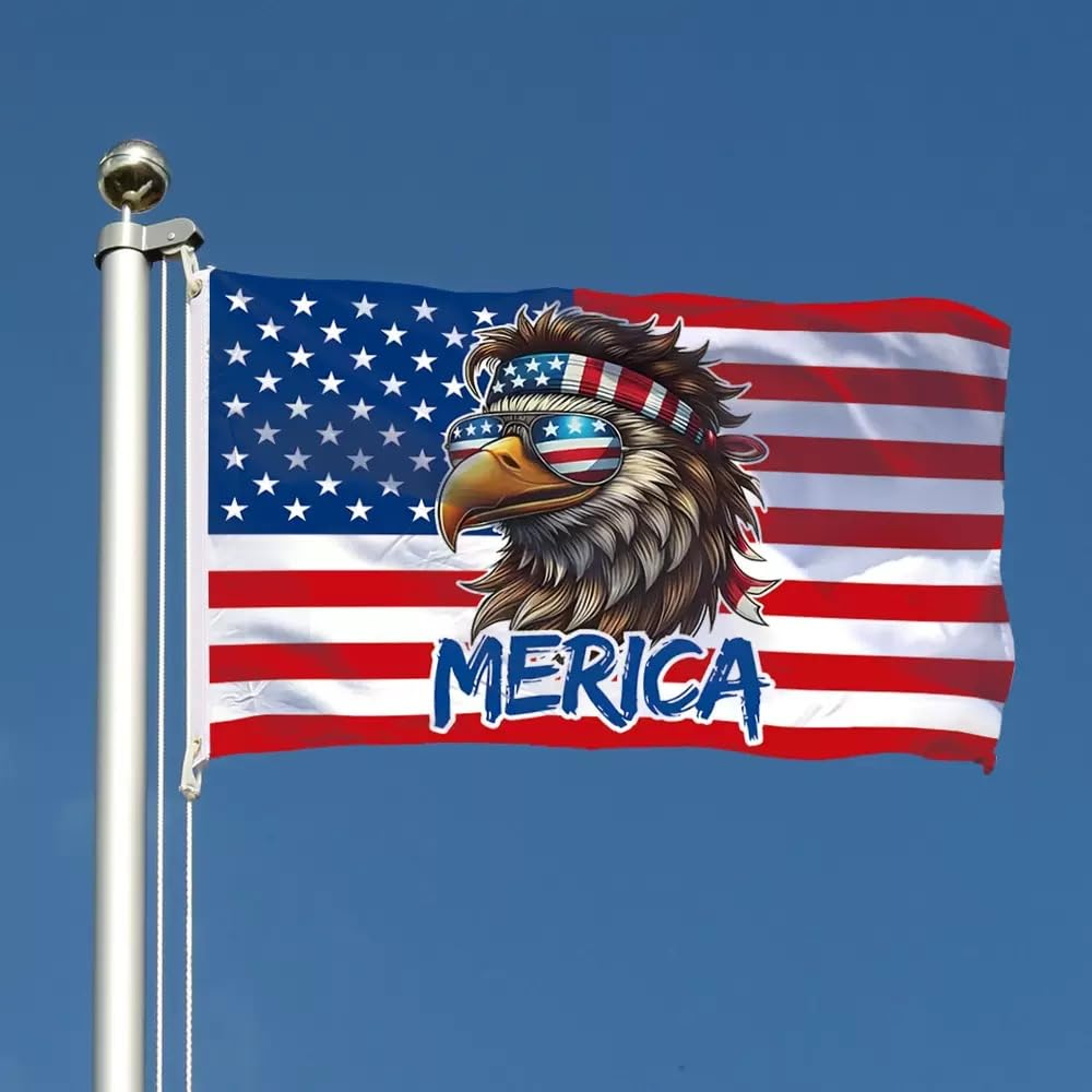 Funny America Flag 90 * 150 Cm(3 * 5Ft),Bald Eagle Merica Flag,Polyester Thickness, Fade Resistant, Brass Grommets, Canvas Header, Indoor/Outdoor, Vibrant Colors,Not Fear of Rain and Snow image number 1