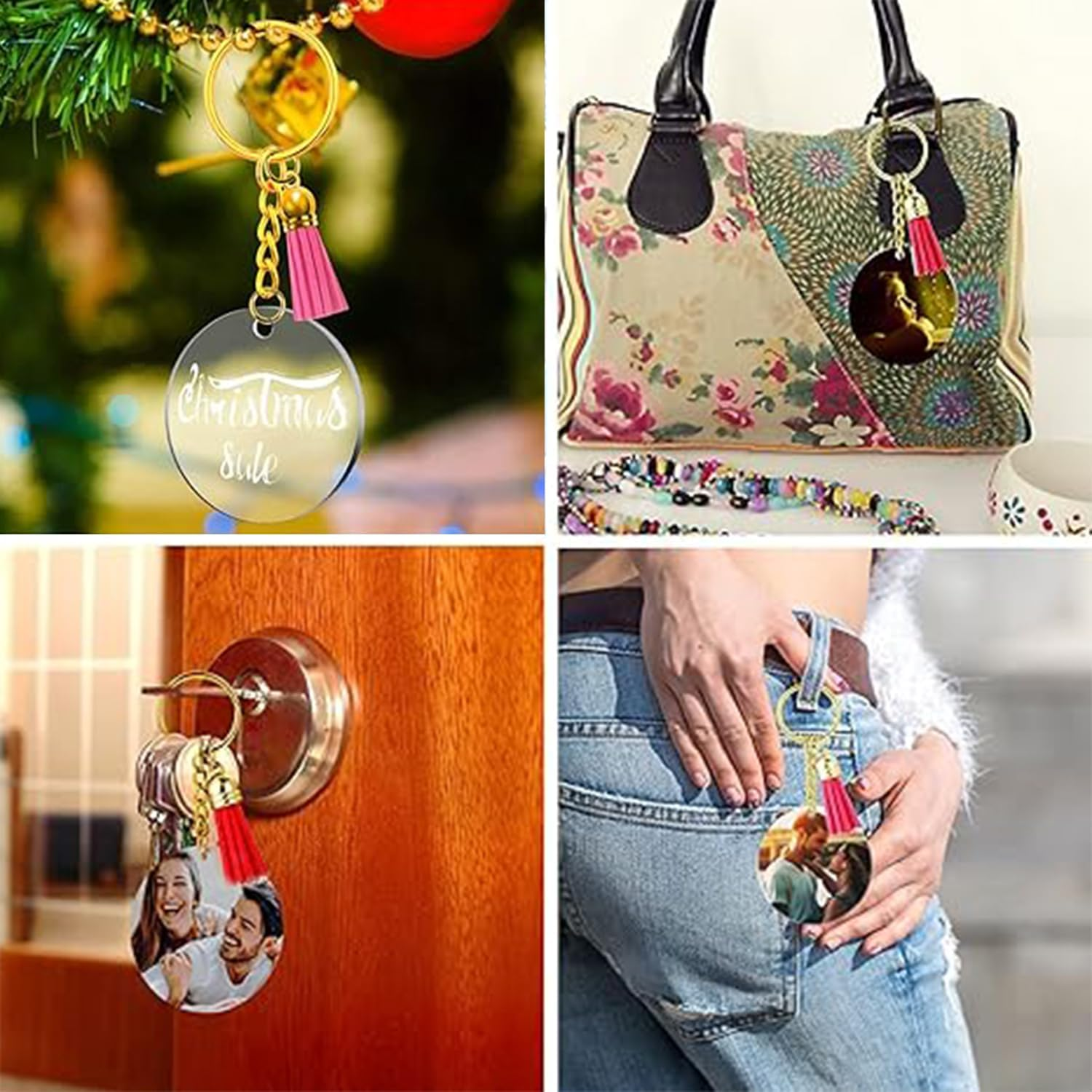 Roczential 120 Pack Blanks, Craft Tassels, Bulk Acrylic Keychain for Craft Set with Acrylic Blanks, Key Rings, Tassels and Jump Rings, DIY Keychain Supplies image number 2