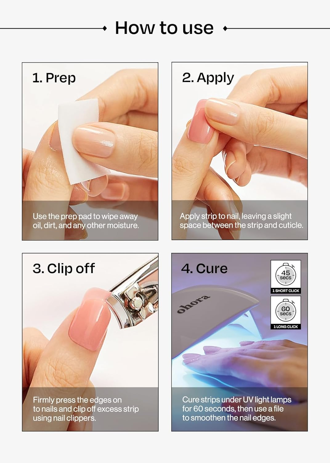 Ohora Semi Cured Gel Nail Strips (P Aube) - Works with Any Lamps, Salon-Quality, Long Lasting, Easy to Apply & Remove - Includes 2 Prep Pads, Nail File & Wooden Stick - P Aube image number 5