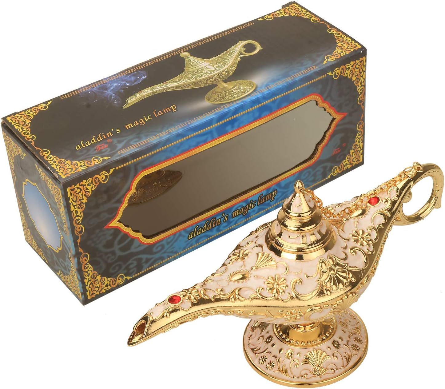 K COOL Classic Aladding Magic Genie Lamp Legend Wishing Light Costume Lamp Metal Carved Cone Incense Burner for Home Tabletop Decoration Party Birthday Halloween Christmas(Beige) image number 6