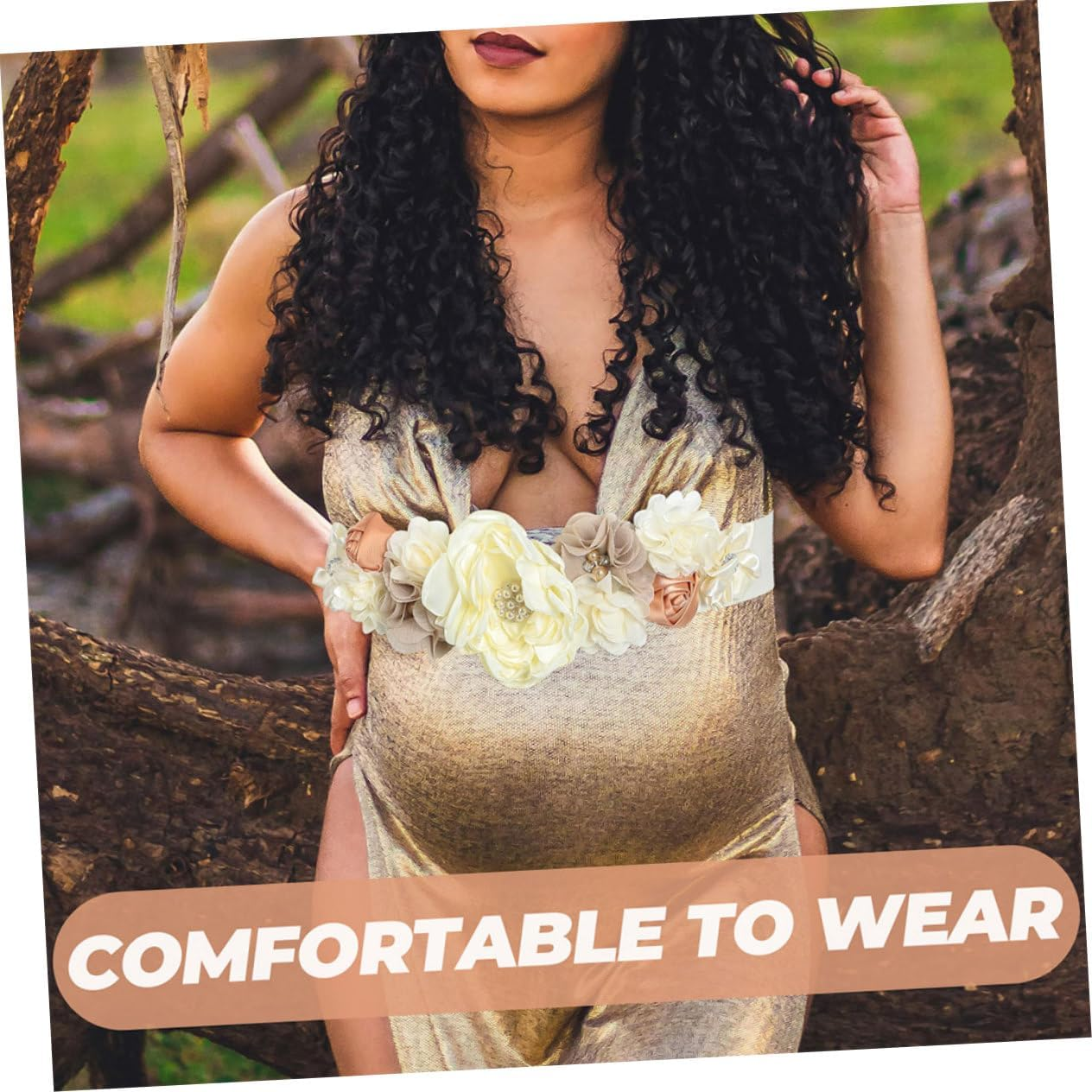 SUPVOX 2Pcs Maternity Sash Belt with Daisy Flower and Rhinestones Elegant Waist Support for Pregnant Women for Showers and Photography Sessions - Sky-Blue image number 6