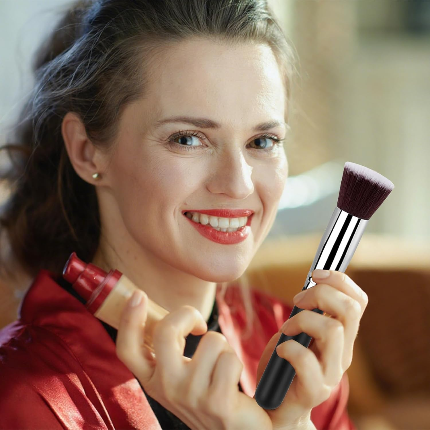 Set of 2 Make-Up Brushes, Foundation Brush, Professional Make-Up Brush for Foundation and Concealer, Dense Synthetic Bristles, Brush Make-Up for Liquid, Creamy or Powdery Make-Up image number 6