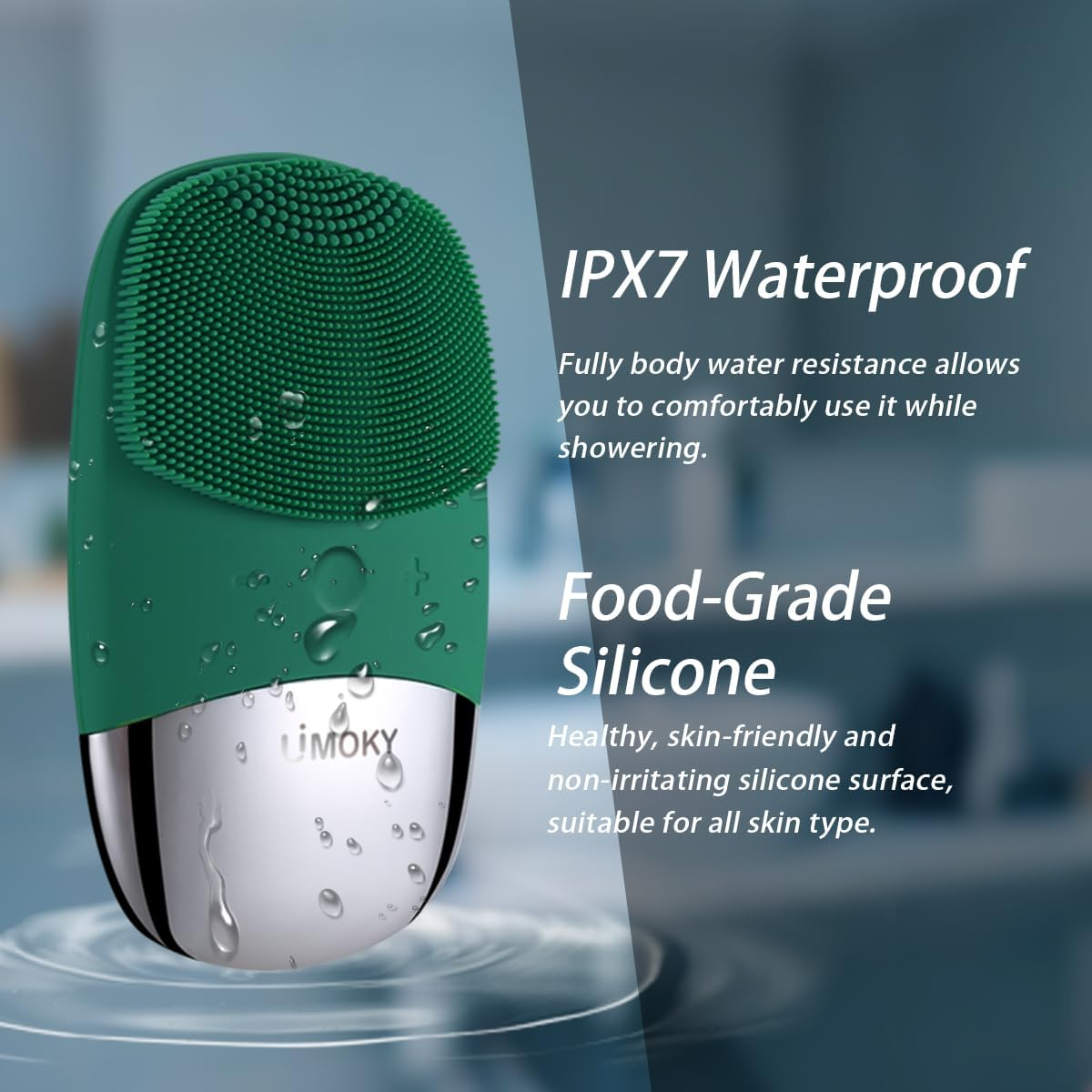 Facial Cleansing Brush, 3-In-1 Electric Silicone Face Scrubber, Vibrating Massager, IPX7 Waterproof, USB Rechargeble Pore Brush for Deep Cleanning, Blackhead Remover, Exfoliating (Green) image number 5