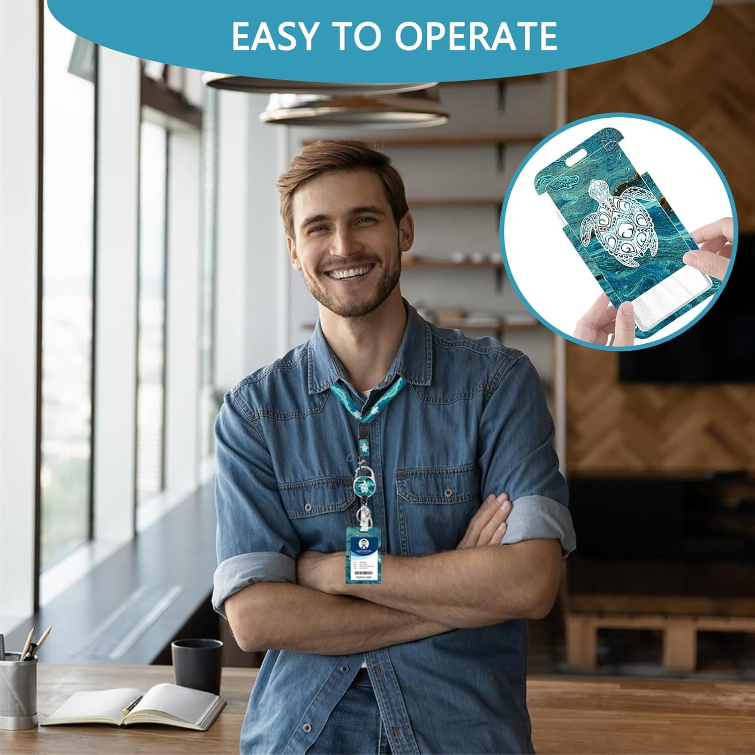 Checkzed Sea Turtle Lanyards for Office ID Badges, Creative Badge Reel Retractable and Detachable Name Tag Clip, Retractable 24" UHMWPE Fiber Pull Cords, Suitable for Staff and Students (Green) image number 6