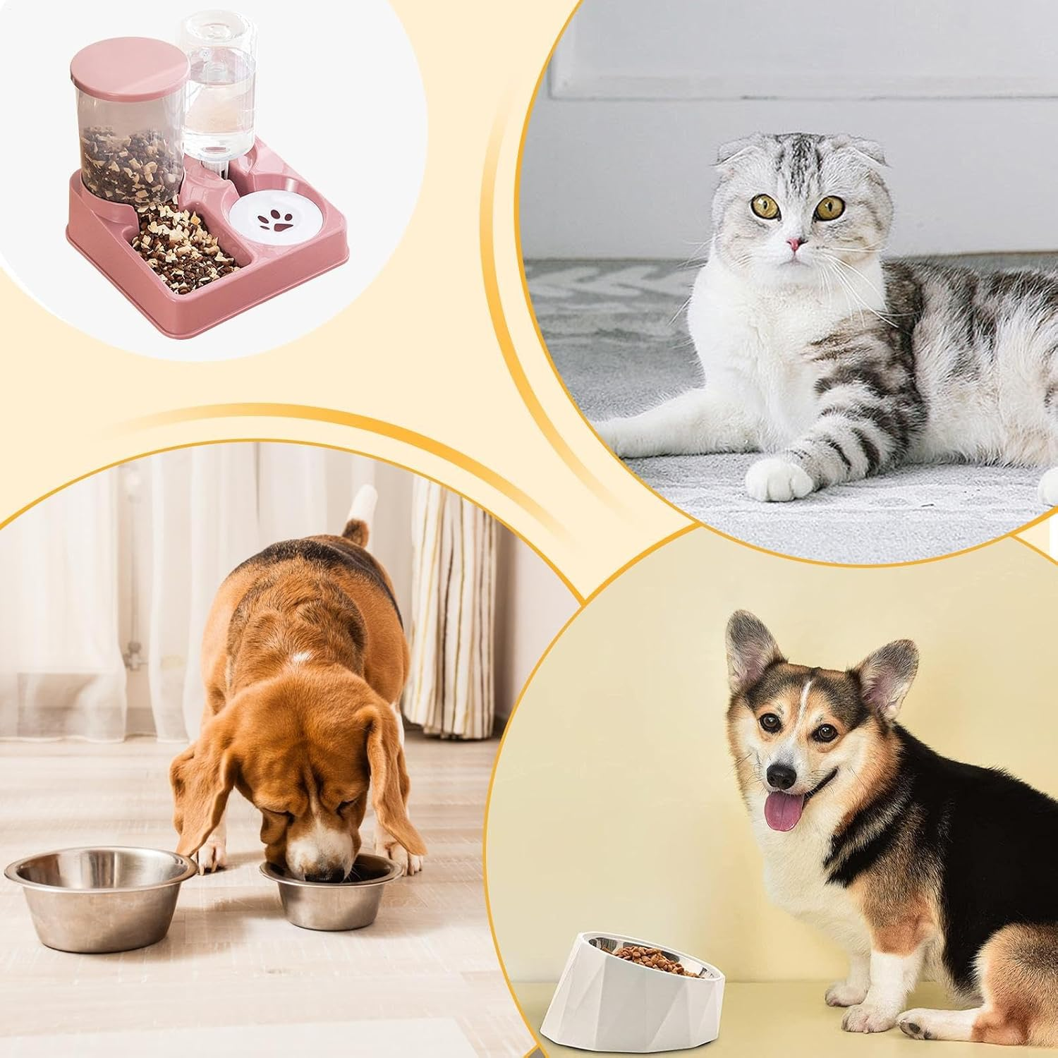 2 in 1 Cat Food and Water Dispenser - Pet Food Bowl, Water Dispenser, Feeder, Automatic Combined Food and Water Bowl for Kittens, Cats, Dogs image number 6