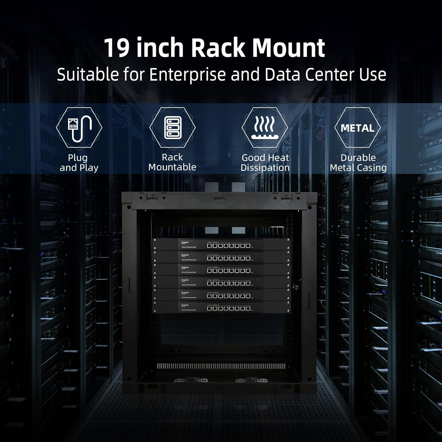 Mokerlink 8 Port 10Gbps Etheret Switch, Support 10G/5G/2.5G/1000M/100M Auto-Negotiation, 160Gbps Bandwidth Unmanaged Plug and Play Switch