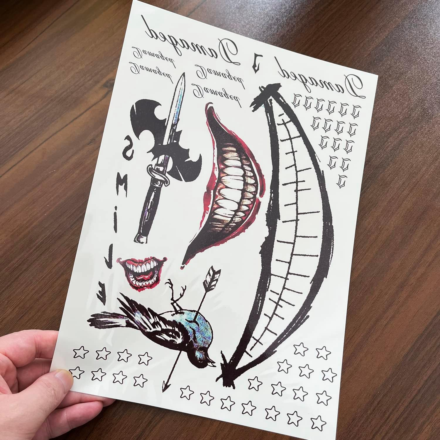 6 Sheets PADOUN HQ & Joker Temporary Tattoo Stickers, Fake Joker Temporary Tattoo Stickers and Suicide Squad Harley Quinn Tattoos Full Body Bundle for Costume Cosplay Party Accessory image number 6