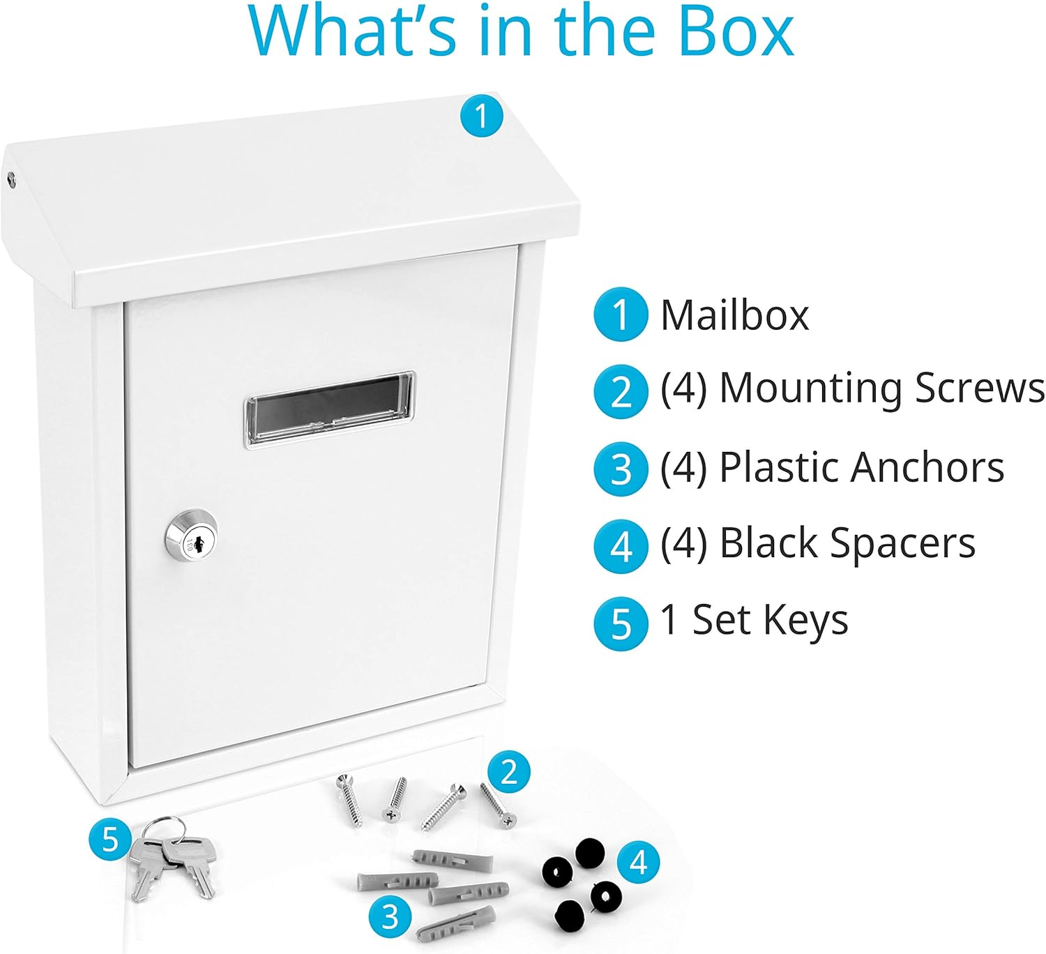 Serenelife SLMAB01 Wall Mount Lockable Mailbox- Modern Outdoor Galvanized Metal Key Large Capacity- Commercial Rural Home Decorative & Office Business Parcel Box Packages Drop Slot Secure Lock, White, 10''X 3.9''X 12.4'' image number 2