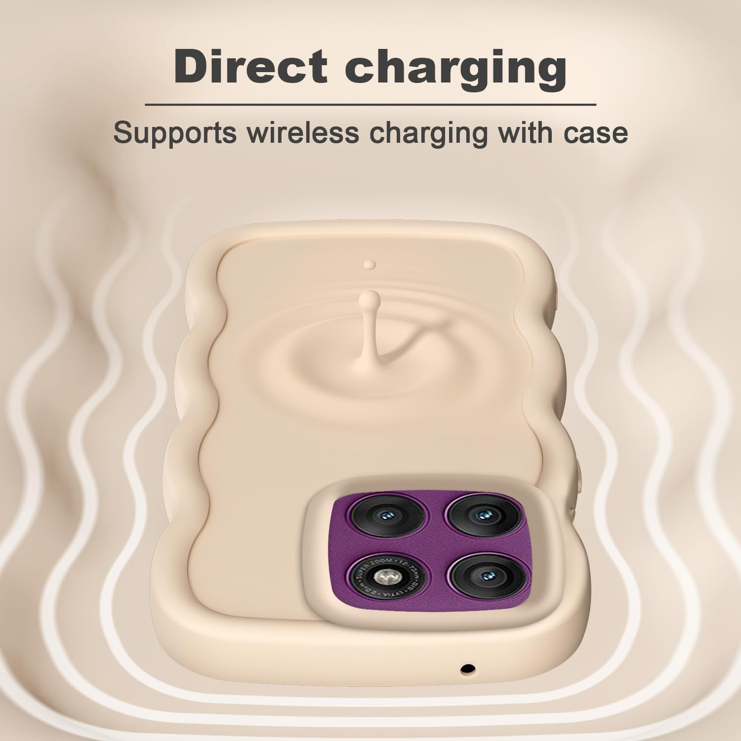 XINYEXIN Liquid Silicone Case for Motorola Edge 60 Fusion/Edge 60, Waves Curly Shape Cute Soft Shockproof Mobile Phone Protective Case - White image number 2