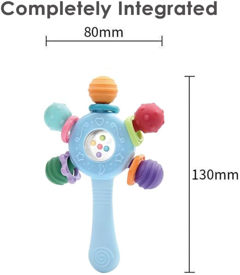 Baby Montessori Sensory Toys for 0-6 6-12 Months, Montessori Early Education Toy, Teething Toy for 3-6 Months, 6-12 Months, Rattle Stick Toy,Baby Rattle, Grasp Training Toy, Baby Teething Toys, Newborn Toys (Blue) - Blue image number 2