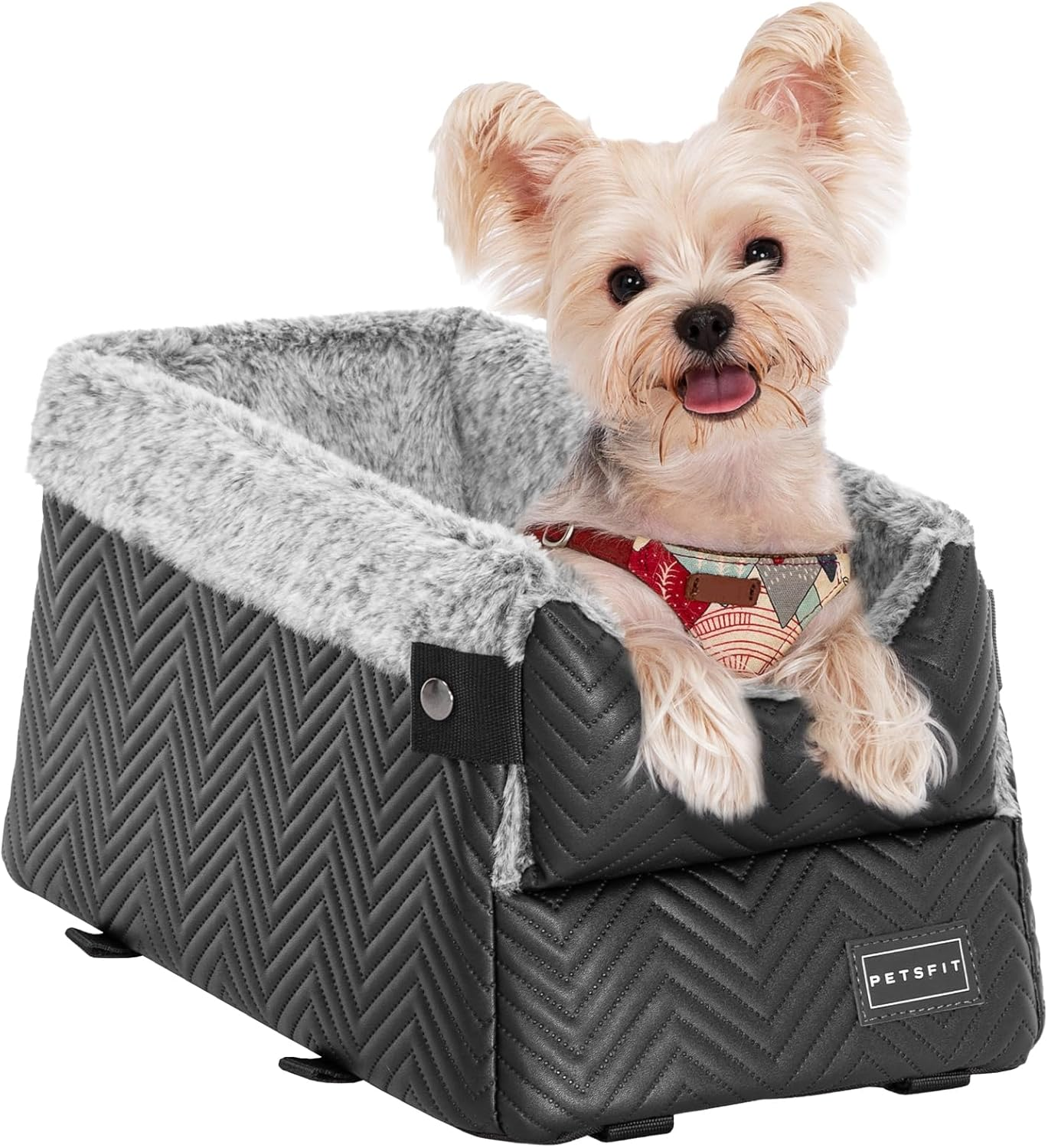 PETSFIT Center Console Dog Car Seat with Safe Protection Hooks, Upgraded Safety Tethers, Washable Cushion, Console Dog Seat for Small Dogs up to 9 Lbs