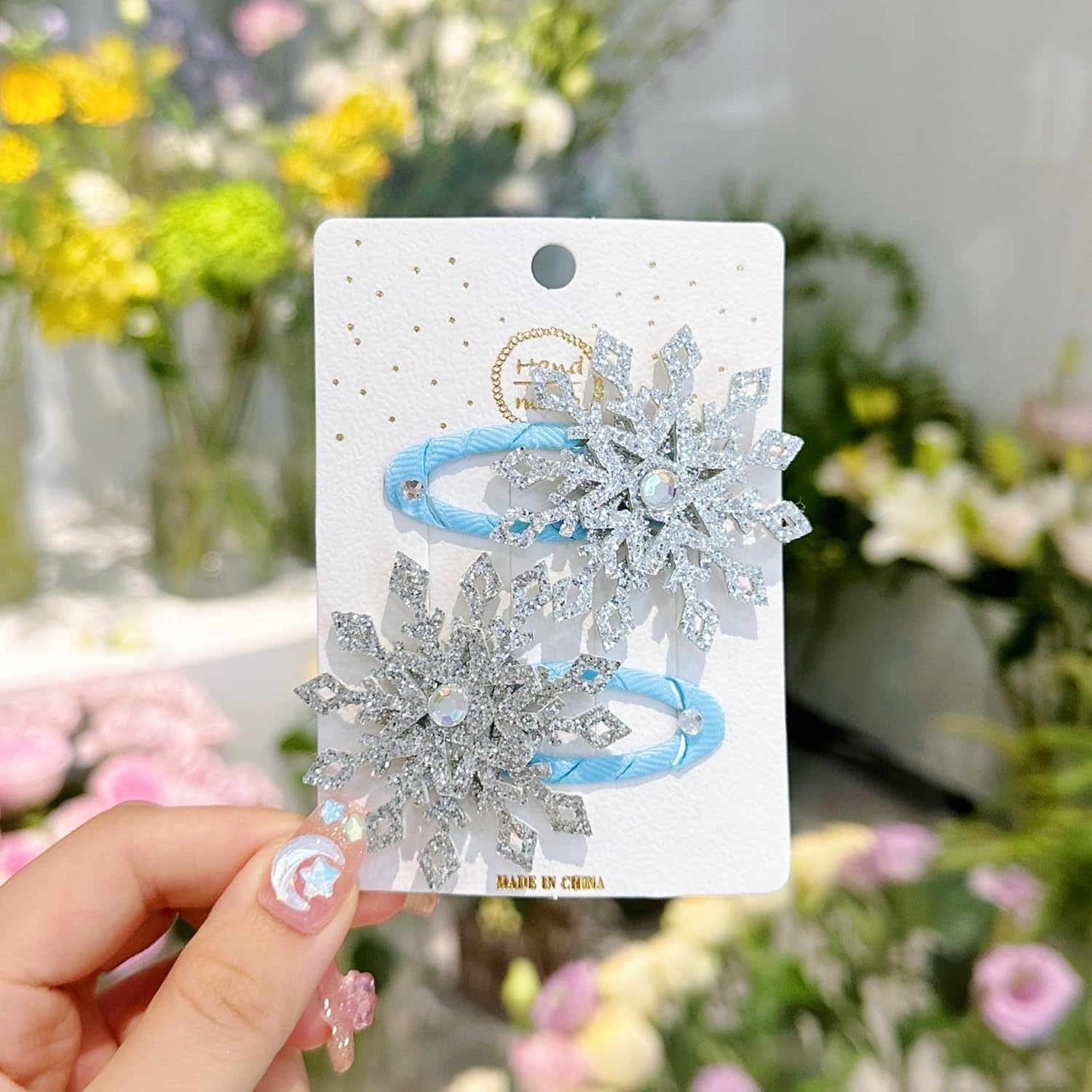 Snowflake Hair Clip Set, 8 Pieces Exquisite Christmas Snowflake Hair Clips, Snowflakes Hair Accessories Hair Clip with Shiny Rhinestones for Women Girls Winter Christmas Party Gift (F) image number 5