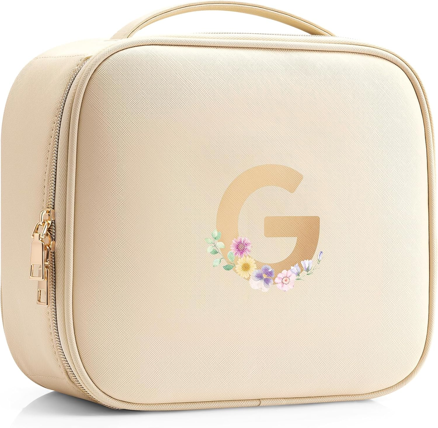 Vlando Teacher Appreciation Gifts for Women，Initial Makeup Organizer Bag,Monogrammed Bridal Shower Gifts Birthday Gift Christmas Gift(Letter G)