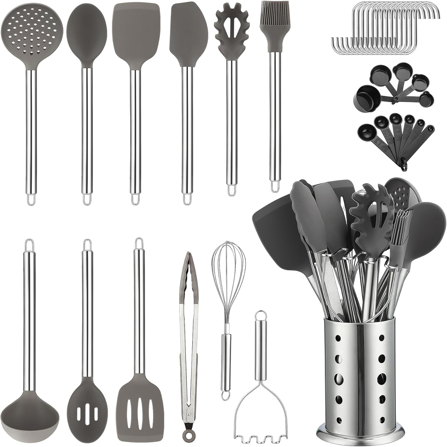 Kitchen Utensils Set, Kyraton 38 Pieces Non-Stick Silicone Cooking Utensils Set, Spoon Spatula Set with Sturdy Stainless Steel Utensil Holder, Dishwasher Safe image number 2