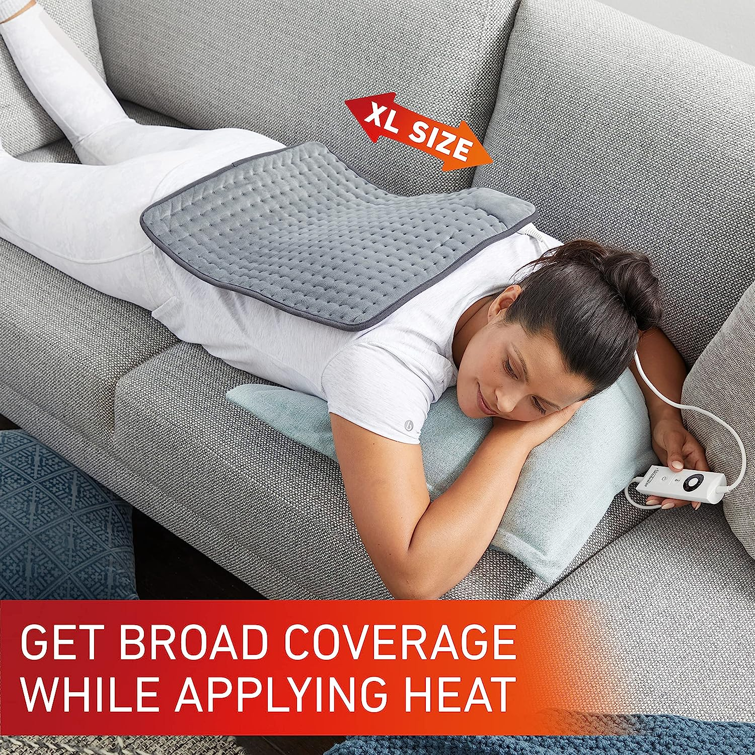 Sunbeam Multipurpose Electric Heating Pad XL |38X50Cm, Wide Coverage, 5 Heat Settings to Soothe Muscles, Fast Heat-Up, Consistent Temperature, Soft Washable Fabric, Wellness Product, Grey (HPM5100)