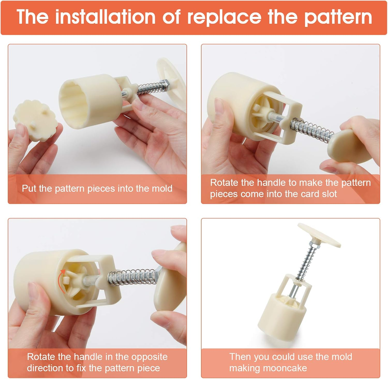 Luxiv Moon Cake Mould 50G, 12 PCS Pattern Hand-Pressure Mooncake Molds for Mid-Autumn DIY Pastry Tool 2 Sets with 6Pcs round Flower Mooncake Mode and 6 Pcs Square Pattern Mooncake Mould (White, 50G) image number 3