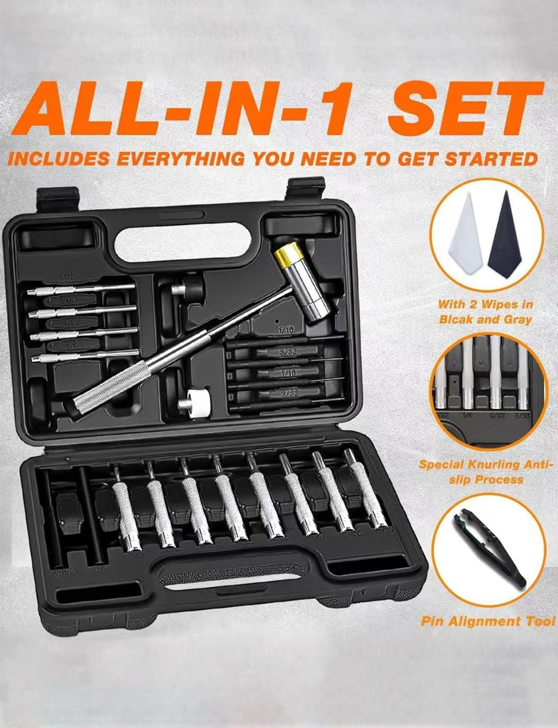 21 Pcs Punch Set, Rolling Pin Stamping Kits, Made of Solid Materials, Including Steel Punches and Hammers (Without Workbenches) image number 4
