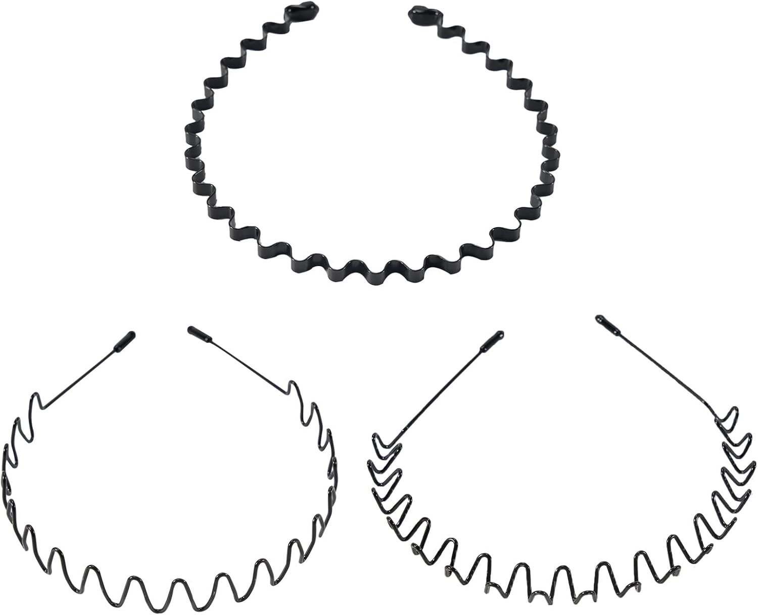 Pack of 12 Metal Headbands, Wave Hair Bands for Men and Women with Non-Slip Teeth, Black Non-Slip Elastic Fashion Headband Hair Styling Accessories for Sports, Fitness, Daily Makeup (Black)