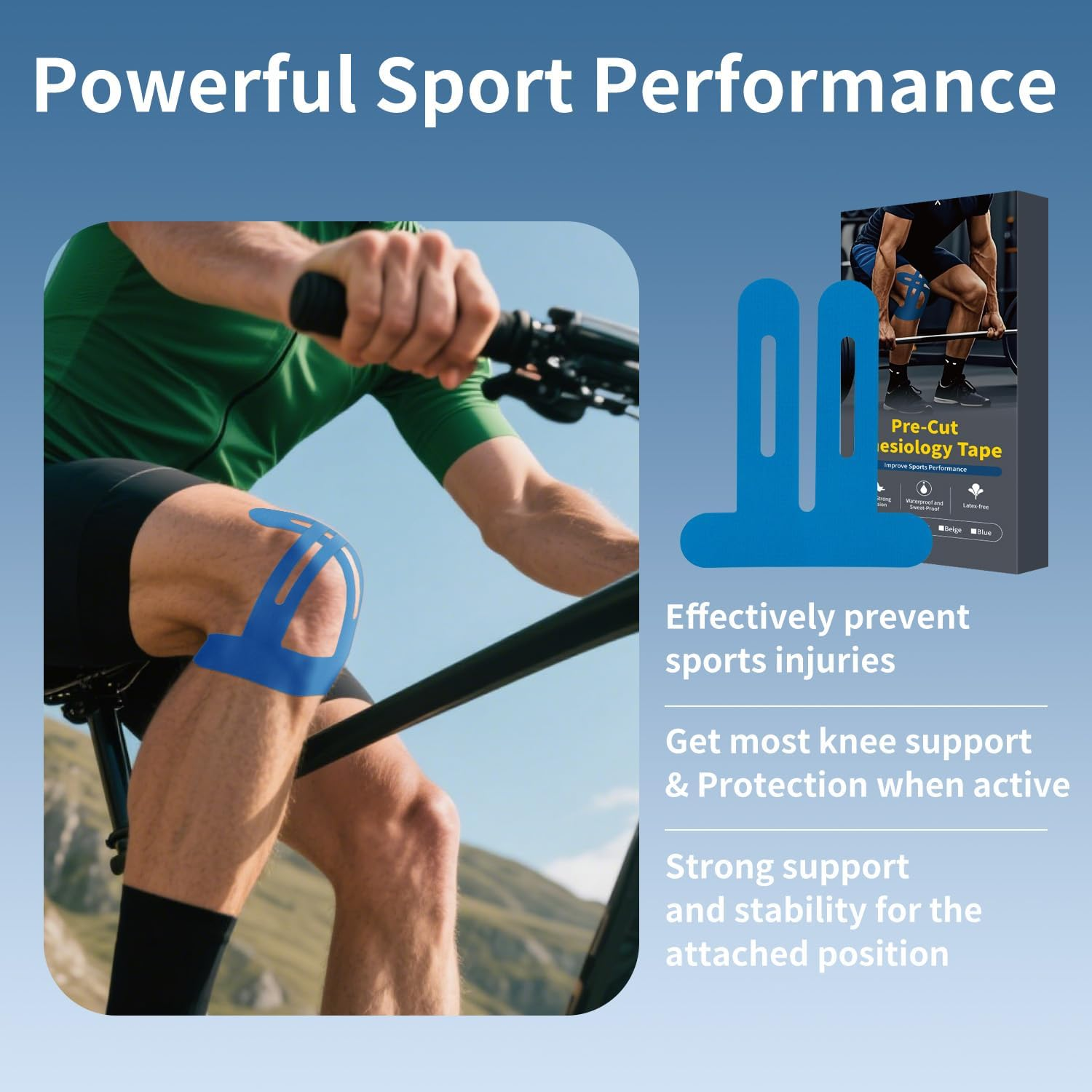 10 Pack Kinesiology Tape for Knee Support, Pre-Cut Kinesiology Tape for Knee Stability & Pain Relief, Waterproof Sports Tape, Hypoallergenic Breathable for Men & Women (Black) image number 1