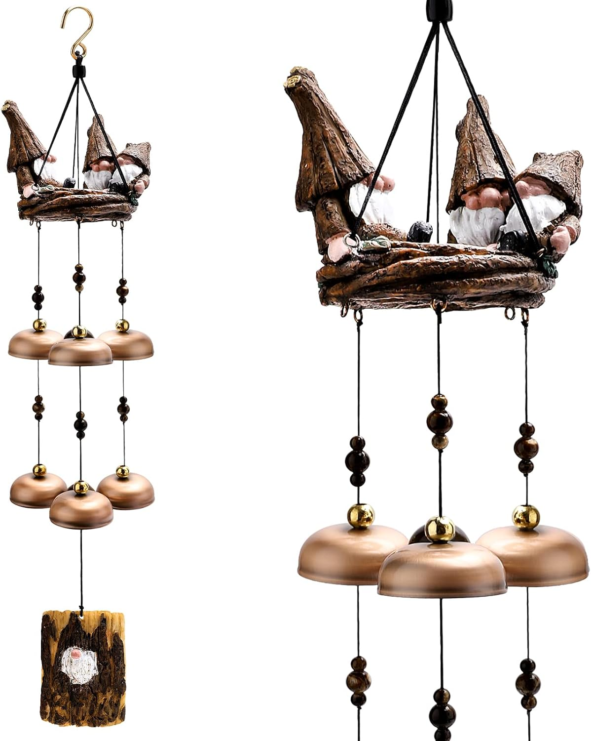 Gnome Wind Chimes for outside with 6 Larger Bells - Item for Mom, Dad, Daughter, Women - Outdoor Decor for Patio, Porch, Garden, Backyard
