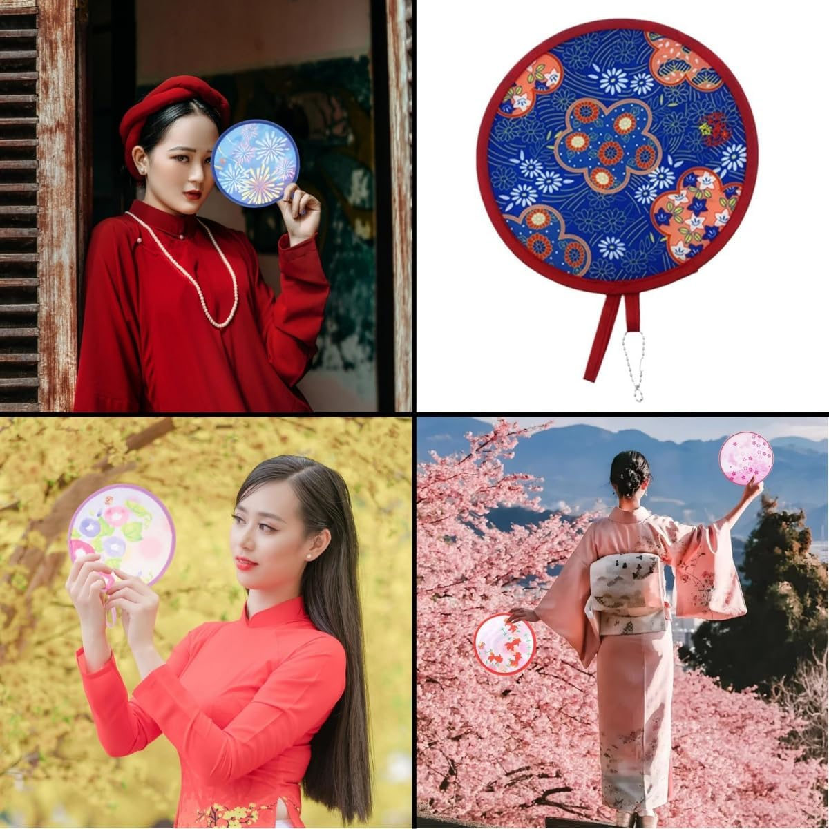 KLHCDUO 6PCS Foldable Handheld Fans, Foldable round Hand Fans,Female Hand Fans Girls Daily Party Family Personal Decoration(6 Styles) image number 4