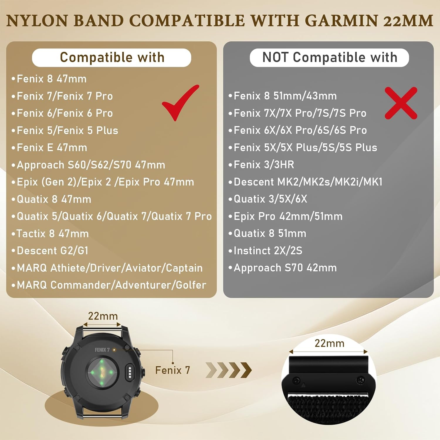 Relting 22Mm Quick Fit Nylon Bands Compatible with Garmin Fenix 8 47Mm/Fenix 7/6/5, Approach S62/S60, Solo Loop Sport Strap for Epix 2/Epix Pro 47Mm/Descent G2/G1 - Black image number 6