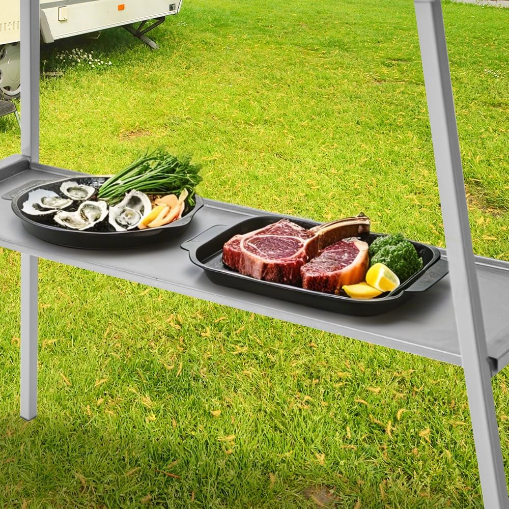 ALSTON Portable Charcoal Grill Rectangular Folding Stainless Steel BBQ Grill L100Xw18Cm for Skewer and Kebabs with Storage Shelf Outdoor Camping Patio Cooking image number 5