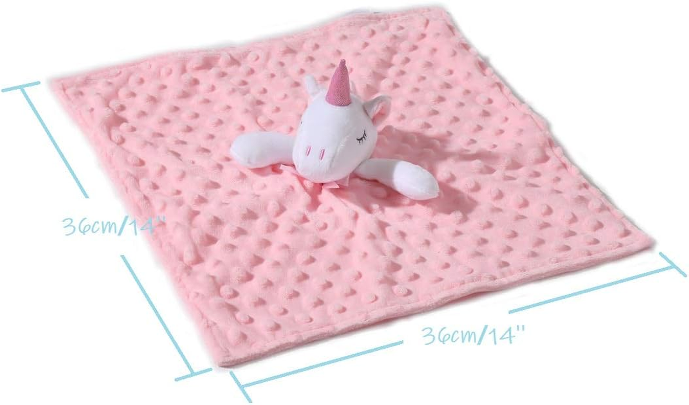 CREVENT Cozy Plush Baby Security Blanket Loveys for Baby Girls, Minky Dot Front + Sherpa Backing with Animal Face (Pink Unicorn + Tag)